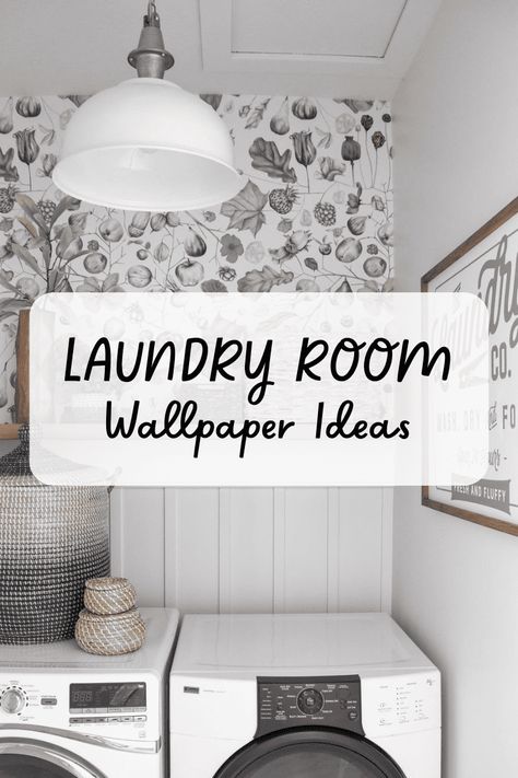 Here are laundry room wallpaper ideas to help you create a space that reflects who you are and makes doing laundry fun. It’s time to turn your boring laundry room into something you love. Wallpaper For Laundry Room, Laundry Room Wallpaper Ideas, Wallpaper Laundry Room, Wallpaper Laundry, Room Wallpaper Ideas, Laundry Room Paint Color, Laundry Room Paint, Grey Laundry Rooms, Laundry Room Tile