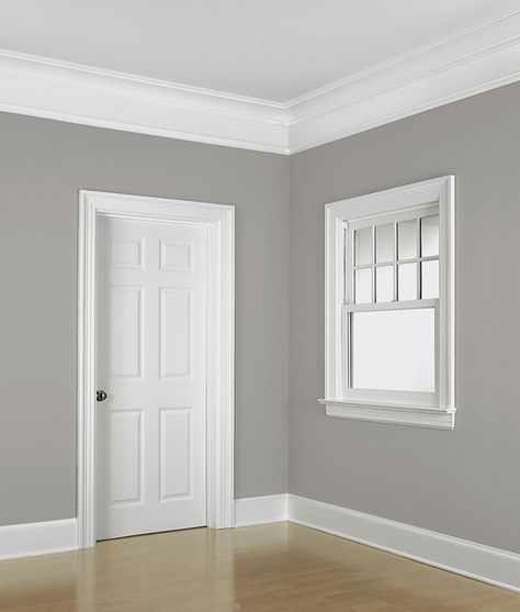 Floor to ceiling example of the Colonial Revival Style Crown Moldings, Living Room Decor Gray, Light Wood Floors, Window Dressing, Trendy Living Rooms, Room Paint Colors, Colonial Revival, Bedroom Paint Colors, Trendy Bedroom