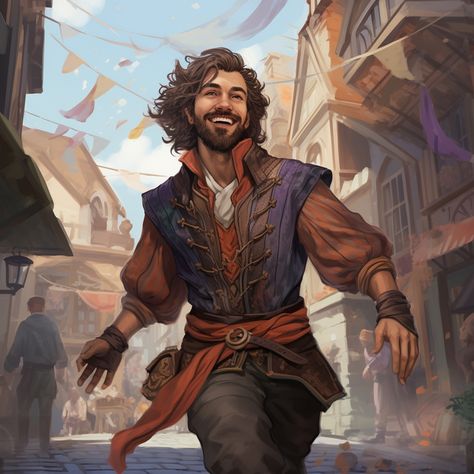 Fantasy Bard Outfit Male, Human Bard Male, Male Bard Character Art, Dnd Bard Character Design, Dnd Pirate Character Design, Bard Dnd Character Design, Pirate Bard, Bard Character Design, Bard Dnd