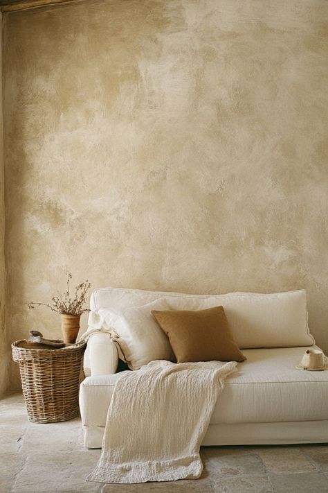 Create an artisan look with textured plaster walls that add warmth and character. #PlasterWalls #ArtisanDecor #WarmInteriors Textured Plaster Walls, Moroccan Tadelakt, Tadelakt Plaster, Plaster Wall Texture, Textured Plaster, Venetian Plaster Walls, Artisan Decor, Make A Room, Decorative Plaster