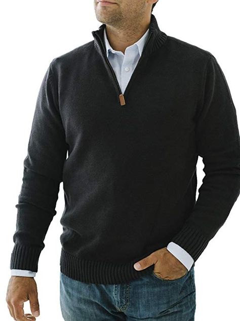 Mens Half Zip Sweater Outfit, Half Zip Sweater Outfit, Zip Sweater Outfit, Mens Half Zip, Half Zip Sweater, Black Pullover, Men's Casual Style, Half Zip Sweaters, Half Zip Pullover