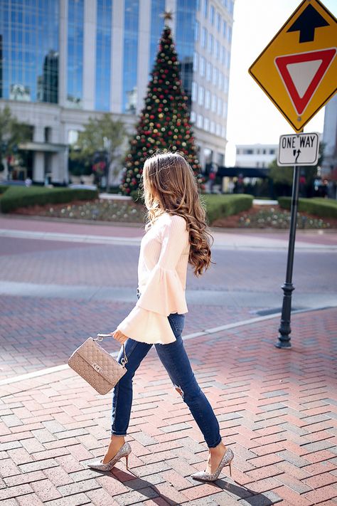 Holiday Outfit with Glitter Pumps – Southern Curls & Pearls Glitter Pumps Outfit, Court Heels Outfit, Glitter Heels Outfit, Silver Pumps Outfit, Silver Heels Outfit, Christmas Outfit Casual, Silver Glitter Heels, Pumps Outfit, Southern Curls And Pearls