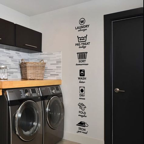 Room Vinyl Wall, Laundy Room, Laundry Room Storage Shelves, Small Laundry Room Organization, Room Storage Diy, Laundry Tags, Laundry Shop, Wash Dry Fold, Vinyl Wall Quotes