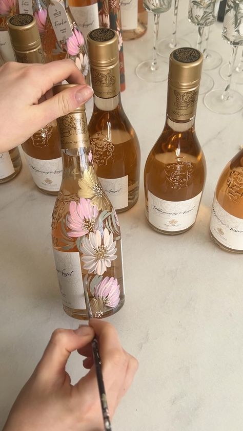 Hollie Yarwood | My Sunshine Bottle ✨✨✨ #bottles #paintedbottles #engaged #amie #painting #wedding #weddinggift #byhollieuk #engagementgift… | Instagram Champagne Bottles Aesthetic, Engagement Bottle Painting, Wrapped Champagne Bottle, Bottle Wine Decoration, Personalized Alcohol Bottles, Wedding Gift Champagne Bottle, Customized Wine Bottles, Engagement Wine Bottle, Bridesmaid Gift For Bride