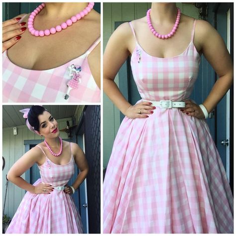 My brother-in-law gave me this @erstwilderofficial brooch for Xmas and I knew I had to wear her with this @theprettydress Gingham Dress! So cute! #erstwilder #theprettydresscompany #teamerstwilder Valentine Fashion, Miss Victory Violet, Victory Violet, Gingham Midi Dress, Idda Van Munster, The Pretty Dress Company, Pink Gingham Dress, Victory Rolls, Vintage Valentine