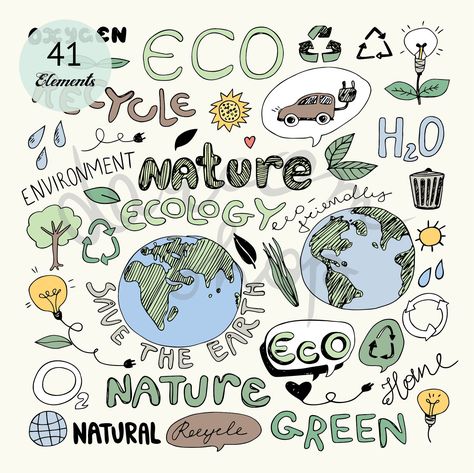 Eco Drawing Art, Environment Scrapbook, What Is Environment, Nature And Environment Art, Earth Day Doodles, Recycling Symbol Art, Environmental Science Art, Biology Doodle Art, Recycling Doodles