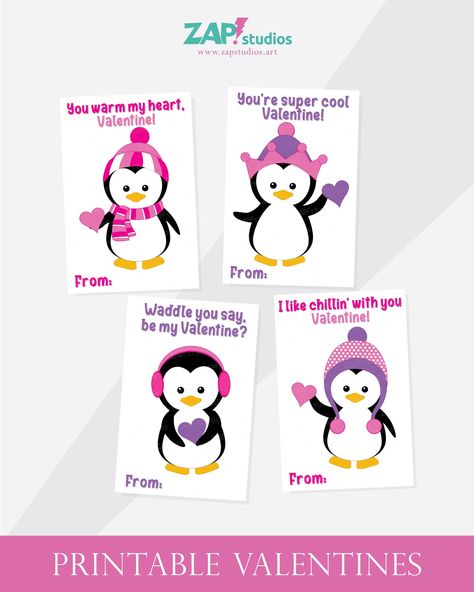 Printable Kids Valentines, Penguin Valentines, Valentines For School, Winter Valentines, Penguin Cards, Toddler Valentine Crafts, Classroom Valentine Cards, Valentines Printable, Printable Valentines