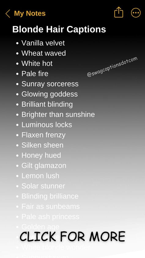 Looking for the perfect Blonde Hair IG Captions to complement your golden locks? Whether you're flaunting those sun-kissed highlights or rocking a fresh blonde dye job, our collection of captions will add the perfect touch to your Instagram posts. From witty one-liners to charming quotes, these Blonde Hair IG Captions are designed to make your photos shine. Captions For Hair Color, Quotes For Blondes, Blonde Captions Instagram, Blonde Hair Captions Instagram, Blonde Hair Quotes, Hair Captions Instagram, Caption For Hair, Hair Color Quotes, Hair Social Media