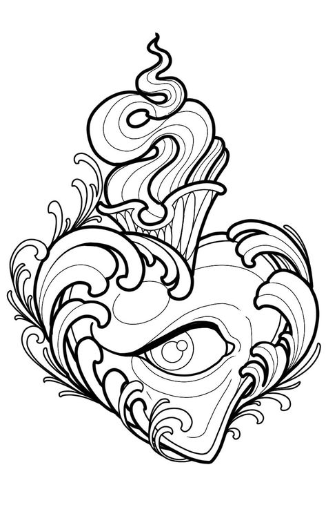 Neotraditional Tattoo Stencil, Neo Traditional Stencil, Flash Tattoo Designs Neo Traditional, Neo Traditional Tattoo Stencil, Neo Traditional Tattoo Flash, Traditional Tattoo Stencils, Half Sleeve Tattoo Stencils, Sacred Heart Tattoos, Cool Tattoo Drawings