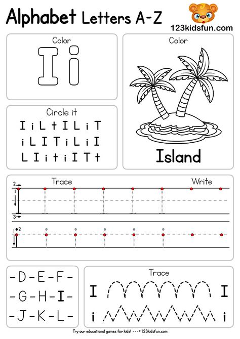 I Letter Activities For Preschool, 123kidsfun.com Alphabet Letters A-z, Letter Preschool, I Worksheet, Letter I Worksheet, Free Printable Alphabet Worksheets, I Letter, Learn Alphabet, Coloring Games