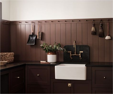 Brown Painted Paneling, Brown Tones Kitchen, Brown Painted Kitchen, Moody Bar, Centsational Style, Inspirational Homes, Brown Paint Colors, Kitchen Colour, Taupe Walls