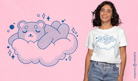 Cute bear cloud cartoon t-shirt design Cartoon Shirt Design, Cloud Cartoon, Cartoon Sleeping, Name Tag Design, Shirt Advertisement, Art Deco Frame, Abstract Portrait Painting, Shirt Quotes, Frame Border Design