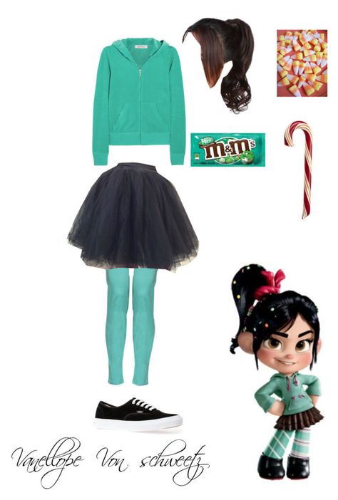 "Vanellope Von schweetz" by movie-inspired ❤ liked on Polyvore featuring Juicy Couture, LeSalon, Vans, Candie's and Disney Vanellope Von Schweetz Outfit, Cosplay Ideas Cartoon, Disney Movie Costumes, Easy Cosplay Ideas Women, Disney Costumes For Women, Vanellope Cosplay, Movie Character Outfits, Disney Bound Outfits Casual, Disney Characters Costumes