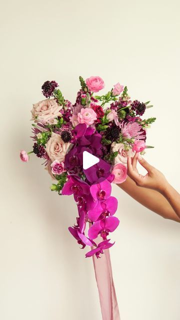 73 likes, 4 comments - florahera on November 15, 2023: "Cascading Bridal Bouquet with not one, but two strands of Phalaenopsis Orchids in this bold and bright tone of Magenta. Such a statement ..." Wedding Decorator, Cascade Bouquet, Phalaenopsis Orchid, Ranunculus, Bridal Bouquet, Bouquets, Orchids