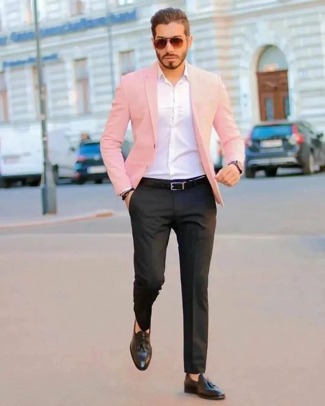 Pink Blazer Outfit Men, Pink Blazer Men, Wedding Sky Blue, Blazer Men Outfit, Black Jacket Outfit, Tuxedo Wedding Suit, Formal Costume, Wedding Suits Groomsmen, Blazer Outfits Men