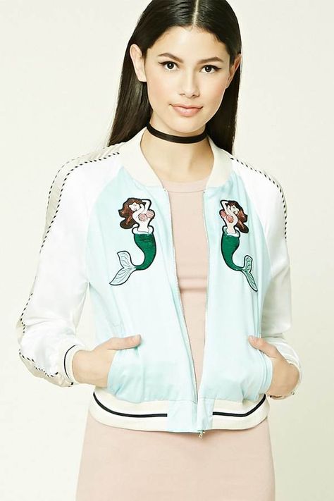 Mermaid Chest, Clothes Basics, Trim Contrast, Souvenir Jacket, Sequin Jacket, Forever 21 Jacket, Flight Jacket, Contrast Piping, Mermaid Fashion