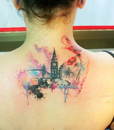 London Marathon Tattoo Ideas, London Marathon Tattoo, London Tattoo Ideas, London Skyline Tattoo, England Tattoo, Marathon Tattoo, British Tattoo, Skyline Tattoo, Watercolor Tattoos