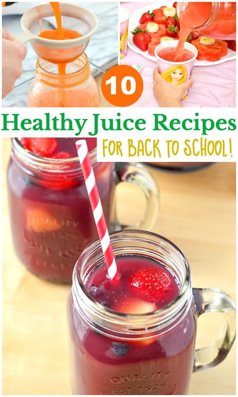 10 Healthy Juice Recipes for Back to School! Pack these healthy juice drinks with you kiddos lunch and they will have a homemade and healthy nutritious drink. Grape Juice Recipe, Juice Recipes For Kids, Fresh Juice Recipes, Diy Juice, Sweet Potato Recipes Baked, Fruit Juice Recipes, Breakfast Juice, Healthy Juice Drinks, Homemade Juice