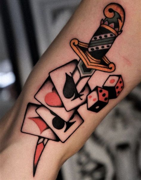 gtfre.jfif 733×929 pixels American Traditional Poker Tattoo, American Traditional Ace Of Spades Tattoo, Traditional Vegas Tattoo, American Traditional Lucky Tattoo, Cards Tattoo Traditional, Traditional Gambling Tattoo, Funny Old School Tattoo, American Traditional Dice, Traditional Card Tattoo