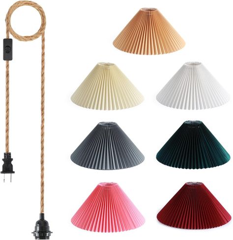 Plug in Pendant Light,Hanging Lights with Plug in Cord 15 ft Hemp Rope Cord On/Off Switch, White Pleated Lamp Shades Hanging Light for Dining Room Light Fixture, Bedroom, Kitchen, Living Room - Amazon.com Plug In Hanging Light Living Room, Plug In Pendant Light Dining, Light Fixture Bedroom, Plug In Lamp, Hanging Lights Living Room, Plug In Hanging Light, Hanging Sconces, Pleated Lamp, Room Amazon