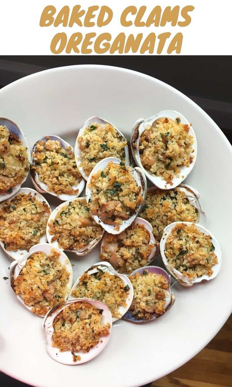 Clams Oreganata Baked, Clams Oreganata Recipes, Canned Clam Recipes, Baked Clams Recipe, Shrimp Oreganata Recipe, Clam Appetizers, Clams Oreganata, Oreganata Recipe, Baked Clams Oreganata