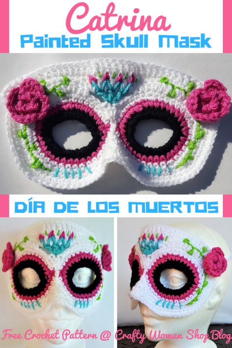 Catrina Mask, Crochet Halloween Patterns, Painted Skulls, Crochet Skull Patterns, Painted Skull, Crochet Mask, Crochet Skull, Crafts Crochet, Crochet Halloween