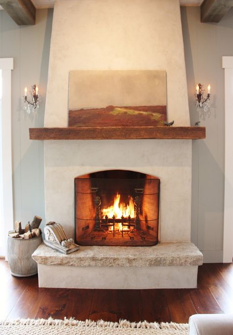 Spanish Fireplace Ideas, Mediterranean Fireplace, Adobe Fireplace, Stucco Fireplace, Brick Fireplace Makeover, Fireplace Remodel, Up House, Indoor Fireplace, Home Fireplace