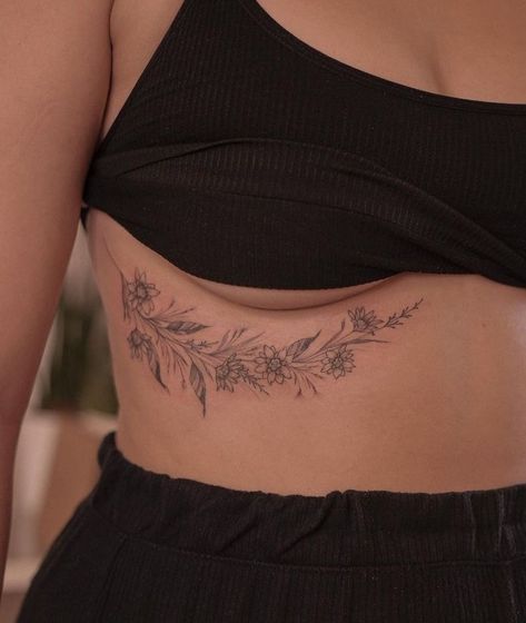 Flower Tattoo On Ribs, Side Tattoos Women, Underboob Tattoo Designs, 16 Tattoo, Rib Tattoos For Women, Small Chest Tattoos, Tattoos For Women Flowers, Petite Tattoos, Bff Tattoos