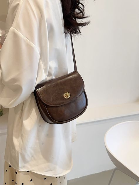 Mini Twist Lock Flap Saddle BagI discovered amazing products on SHEIN.com, come check them out! Japanese Bag, Mini Twists, Brown Crossbody Bag, Color Coffee, Cute Purses, Coffee Brown, Saddle Bag, Bag Bag, Bird In Bag