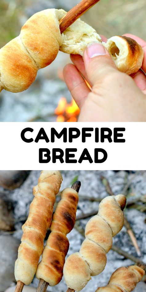 Fresh, fluffy bread baked over a campfire. This bread on a stick is our favourite camping recipe. Campfire bread is perfect to share and make with friends and family.   #camping #campingfood #outdoorcooking #bread Bread On A Stick, Campfire Bread, Easy Camping Meals, Campfire Food, Campfire Cooking, Easy Camping, Kids Beach, Beach Hacks, On A Stick