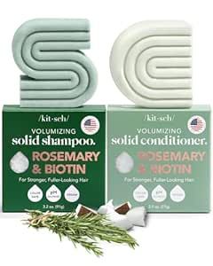 Kitsch Rosemary & Biotin Shampoo and Conditioner Bar Set for Thinning Hair - 2pc Volume Shampoo Bar & Conditioner Bar for Hair Growth for Men and Women, Hair Thickening & Regrowth Combo, Paraben Free Hair Thickening Shampoo, Rosemary Shampoo, Hair Growth For Men, Biotin Shampoo, Shampoo And Conditioner Set, Thickening Shampoo, Conditioner Bar, Solid Shampoo, Volumizing Shampoo