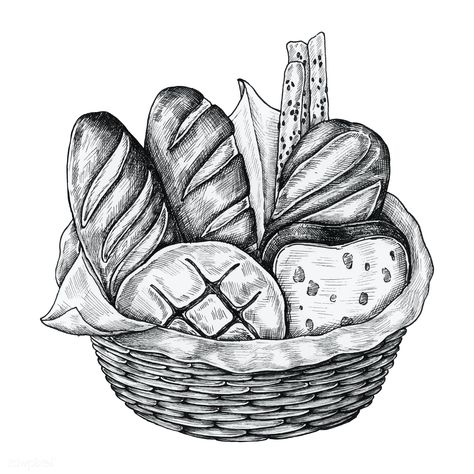 Hand-drawn bread basket isolated | premium image by rawpixel.com / Noon Drawing Of Food, Basket Drawing, Bread Art, White Png, Super Market, Food Basket, Kampot, Object Drawing, 3d Icons