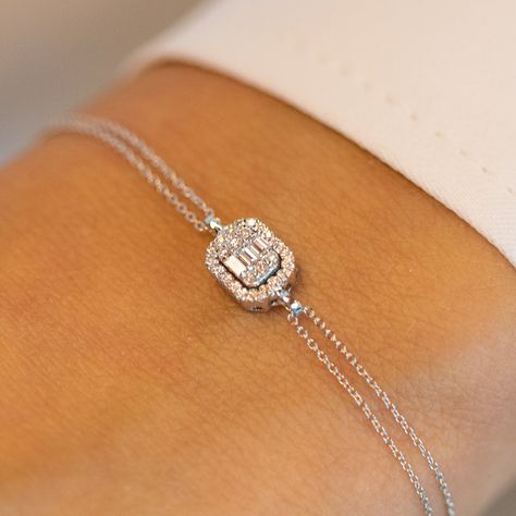 14K Gold Baguette and Round Diamond Bracelet – Elyssa Jewelry Real Diamond Bracelet Designs, Diamond Bracelets Women, Simple Diamond Bracelet, Round Diamond Bracelet, Diamond Bracelet Design, Latest Bracelets, Simple Diamonds, Diamond Jewelry Designs, Dainty Bracelet