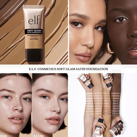 Sneak Peek! e.l.f. Cosmetics Soft Glam Satin Foundation Elf Satin Foundation, Elf Soft Glam Foundation, Elf Foundation, Golden Eyeshadow, Foundation Swatches, E.l.f. Cosmetics, Makeup News, Glow Foundation, Elf Cosmetics