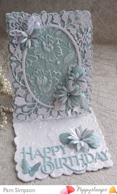 Happy Birthday Bloom Flowers, Memory Box Dies, Flowers 3d, Elegant Cards, Easel Cards, Embossed Cards, Beautiful Handmade Cards, Fancy Fold Cards, Fancy Folds