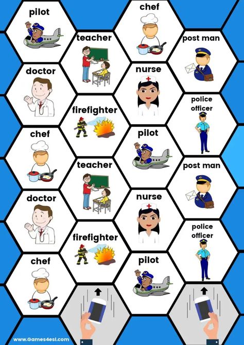 Jobs And Occupations Board Games | Games4esl Occupation Craft, Jobs For Kids, Free Board Games, Verbs For Kids, Board Game Template, Vocabulary Exercises, Printable Board Games, Grammar Exercises, Quiz Questions And Answers