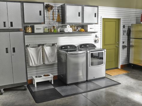 Garage Closet Organization, Laundry Room In Garage, Laundry In Garage, Room In Garage, Garage Utility, Garage Laundry Rooms, Garage Closet, Garage Laundry Room, Laundry Room Storage Ideas