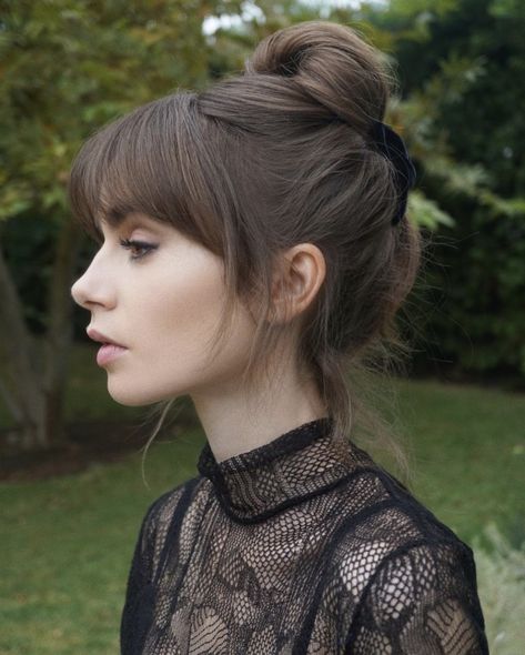 Lily Collins Hair, Sanggul Modern, Long Hair With Bangs, Good Hair Day, Lily Collins, Hair Dos, Bridesmaid Hair, Hair Day, Hairstyles With Bangs