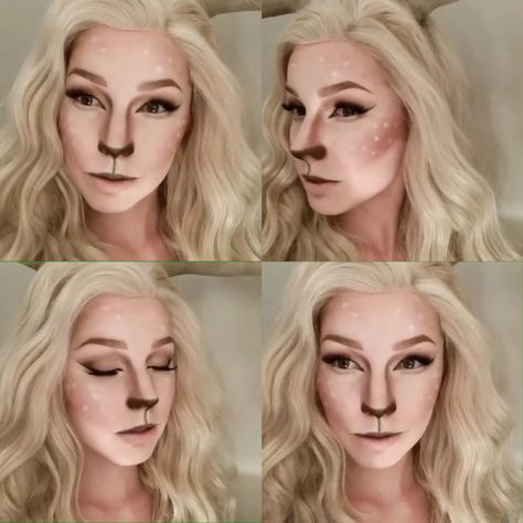 Deer Cosplay Makeup, Faun Costume Female, Dark Faun Makeup, Faun Makeup Deer, Faun Cosplay Female, Fawn Ren Faire, Animal Nose Makeup, Deer Ren Faire, Stag Costumes