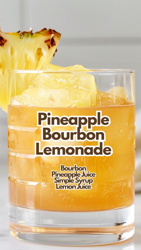 Pineapple Bourbon Lemonade is a refreshing drink with a perfect balance of sweet and tangy flavors. The rich bourbon pairs beautifully with the tropical notes of pineapple and the zest of lemon. #pineapplebourbonlemonade via @mybartender Yummy Alcoholic Drinks Recipes, Bourbon Lemonade, Bartender Drinks Recipes, Cocktail Drinks Alcoholic, Happy Drink, Bourbon Drinks, Mixed Drinks Alcohol, Yummy Alcoholic Drinks, Refreshing Drinks Recipes