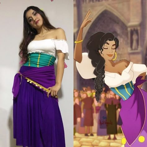 Halloween Women Characters, Disney Themed Costumes For Women, Diy Esmeralda Costume, Esmeralda Halloween Costume, Esmerelda Costume Diy, Disney Easy Costumes, Esmeralda Disney Costume, Disney Character Costumes For Women, Adult Disney Costumes Diy