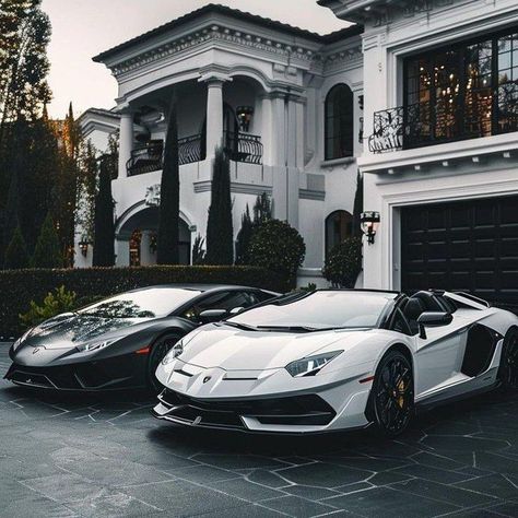 Luxurious Cars Aesthetic, Luxury House With Cars, Rich Mansions Luxury, Mansion With Cars, Car Wallpaper Lamborghini, Luxury Cars Garage, Rich Cars Luxury, Sports Car Garage, Lamborghini Aesthetic