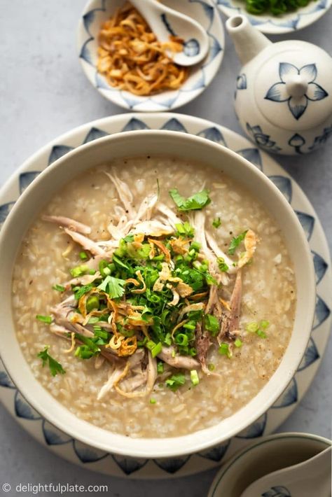 Pork Congee Recipe, Chicken Congee, Rice Congee, Chicken Porridge, Chicken And Brown Rice, Porridge Recipes, Rice Porridge, Pressure Cooker Chicken, Using A Pressure Cooker