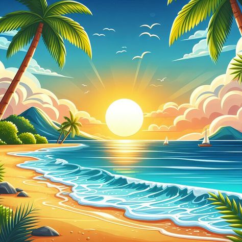 Photo the summer holiday enjoy realistic... | Premium Photo #Freepik #photo Summer Season Cartoon Images, Summer Scenery Drawing, Summer Season Pictures, Beach Realistic, Heavenly Scenery, Summer Season Images, Summer Season Drawing, Beach Graphic Design, Background For Summer