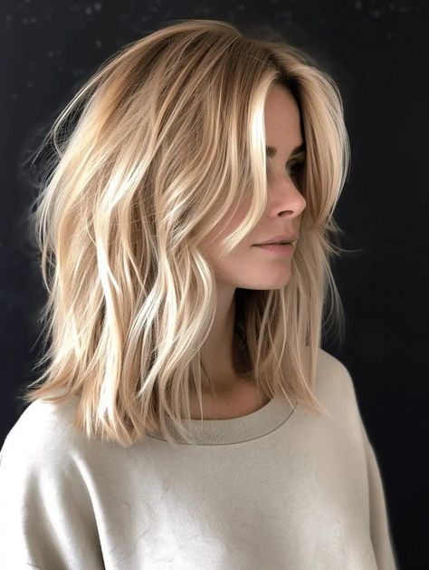 Collarbone Length Hair With Layers Blonde, Blonde Textured Hair, Mid Length Blonde Haircuts, Shoulder Length Hair Choppy, Mom Haircut Short, Face Framing Layers For Short Hair, Shaggy Collar Bone Length Hair, Shoulder Length Hair Dirty Blonde, Mid Length Hair 2024 Trends