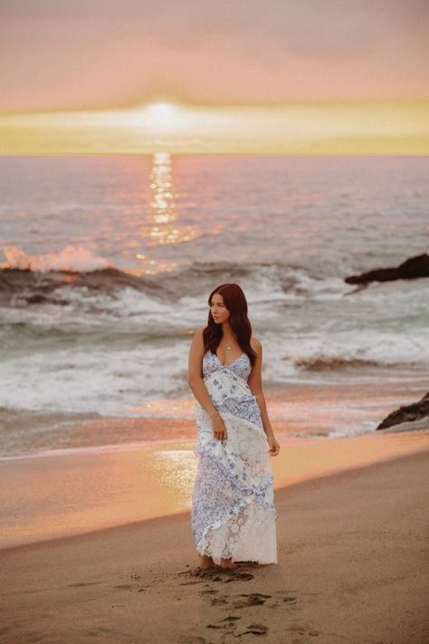 Beach Senior Pictures | Everything You Need To Know — JENRENPRO Prom Beach Photoshoot, Beach Poses For Photoshoot, Poses For On The Beach, Casual Beach Pics, Long Dresses For Senior Pictures, Quince Photoshoot Ideas Beach, Poses For Beach Pics, 18th Birthday Photoshoot Ideas Beach, Beach Photoshoot In Dress