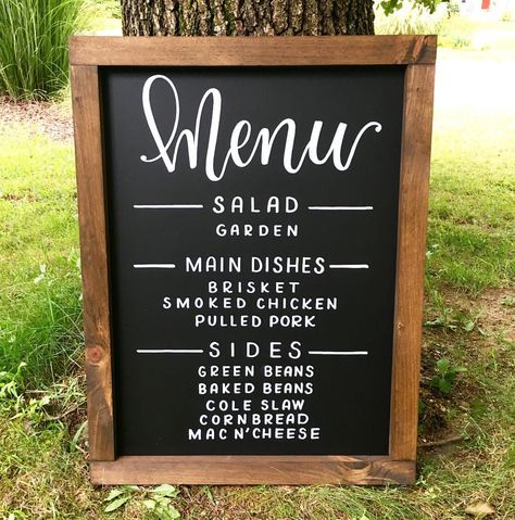 Menu sign for the “I DO” BBQ 🤤 Wedding Food Buffet, Wedding Menu Sign, Bbq Wedding Reception, Menu Signs, Bbq Rehearsal Dinner, Bridal Shower Menu, Wedding Reception Menu, Wedding Dinner Menu, Bbq Menu