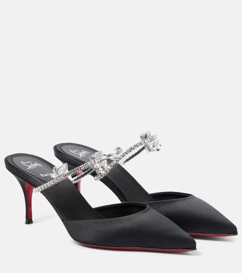 Planet Queen 70 satin mules in black - Christian Louboutin | Mytheresa Christian Louboutin Shoes Pumps, Louboutin Online, Spring Sunglasses, Minimal Shoes, Red Louboutin, Mid Heels Pumps, Louboutin Heels, Hot Shoes, Leather Wedge Sandals