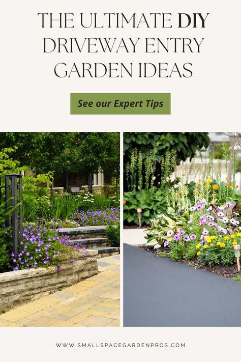 Transform your driveway into a stunning entrance with these driveway entry garden ideas! Enhance your curb appeal and reflect your personal style with a blend of greenery, flowers, and structural elements. From DIY projects to professional landscaping tips, discover how to create a welcoming and stylish driveway garden that complements your home's architecture. #DrivewayEntryGarden #CurbAppeal #GardenDesign #DIYIdeas #LandscapingTips Driveway To Garden Transition, Front Garden Car Park Driveway Ideas, Plants To Line Driveway, Lining Driveway With Plants, Driveway Center Island Landscaping, Driveway Entry Landscaping, Entry Garden Ideas, Diy Driveway, Driveway Entrance Landscaping