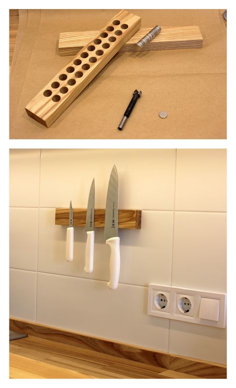 Kitchen Knife Storage Ideas, Kitchen Knife Storage, Magnetic Knife Rack, Magnetic Knife Holder, Wood Holder, Knife Rack, Wooden Knife, Knife Storage, Wood Shop Projects